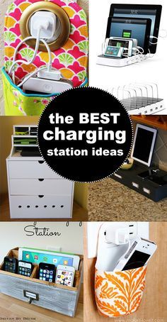 The BEST charging station ideas! Office Desk Charging Station, Technology Station Home, Media Charging Station Diy, Bathroom Charging Station Ideas, Usb Charging Station Ideas, Gadget Charging Station, Rv Charging Station Ideas, Multi Device Charging Station, Device Organization Ideas