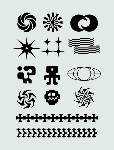 Abstract icon shape symbol set bundle geometric spiral brutalism acid element template clip art vector editable Logos, Brutalism Elements, Brutalism Design Graphic, Geometric Icons, Icon Graphic Design, Aesthetic Shape, Abstract Icons, Minimal Icons, Geometric Spiral