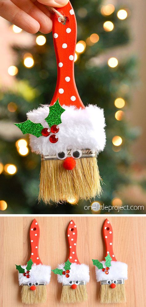 Craft Christmas Gifts For Kids, Kids Christmas Tree Ornaments Diy, Natal, Christmas Ornaments Diy Paint Brush, Christmas Crafts For Work, Christmas Paintbrush Crafts, Christmas Diy Kids Ornaments, Christmas Make And Take Crafts For Adults, Kid Christmas Crafts Ornaments