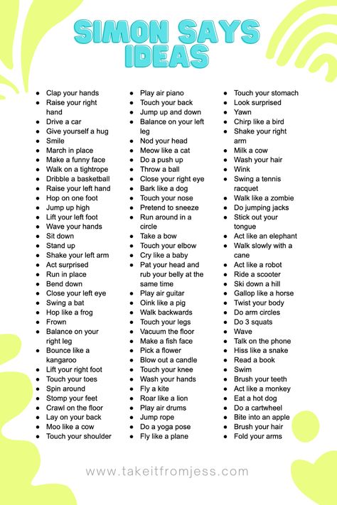 Looking for something fun to do with your family? Check out these awesome Simon Says ideas that will get everyone involved. From classic games to new challenges, there's something here for everyone! So grab some friends or family and get ready to have some fun. Game Ideas With Family, Activities To Play With Friends, Your Out If Game, Games To Play With Family Outside, Games To Play In A Party, Fun Games To Play In Classroom, Fun Family Challenges, Creative Game Ideas, What Games To Play With Friends