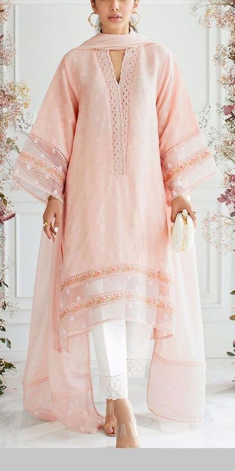 special eid dress gala bazo daman or trouser design summer 2022 | modstitch Lace Work On Plain Suit, Lace Designs On Suits, Khadi Kurta, Desi Couture, Elegant Fashion Outfits, Ethenic Wear, Party Wears, Organza Suits, Lace Suit