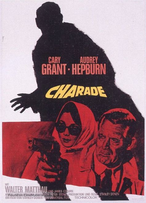 Charade Movie, 1960s Movie Posters, Charade 1963, 60s Films, 1960s Posters, 1960s Movies, English Movie Poster, Old Movie Poster, Cinema Design