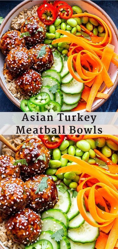 Asian Turkey Meatball Bowl, Dinners To Make With Meatballs, Healthy No Red Meat Meals, Healthy Fun Meals Dinners, Dinner With Fresh Veggies, Full Nutrition Meals, Healthy Family Meals Crockpot, Asian Inspired Rice Bowls, Dairy Free Pot Luck Recipes