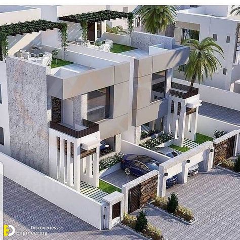 Top 55 Beautiful Exterior House Design Concepts - Engineering Discoveries Modern Triplex House Design, Modern Row House Design, Modern Villa Design Architecture, Small Row House Design, Exterior House Design Ideas, Modern Exterior House, Beautiful House Design, Town House Plans, Exterior House Design