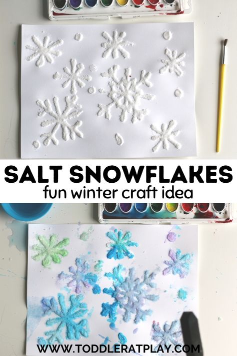 Ice And Snow Crafts For Preschool, Toddler Art For January, Montessori, Natal, Snow Crafts Kindergarten, Snowday Crafts For Kids, Snow Day Toddler Crafts, Snowflakes Art For Toddlers, Salt Snowflake Craft