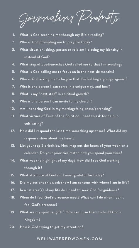 20 Journaling Prompts for Spiritual Growth – Well-Watered Women Christian Content Ideas, Bible Prompts, Quilting Journal, Bible Quilting, Healing Phase, Bible Journal Prompts, Christian Journal Prompts, Prayer Journal Prompts, Bible Studying