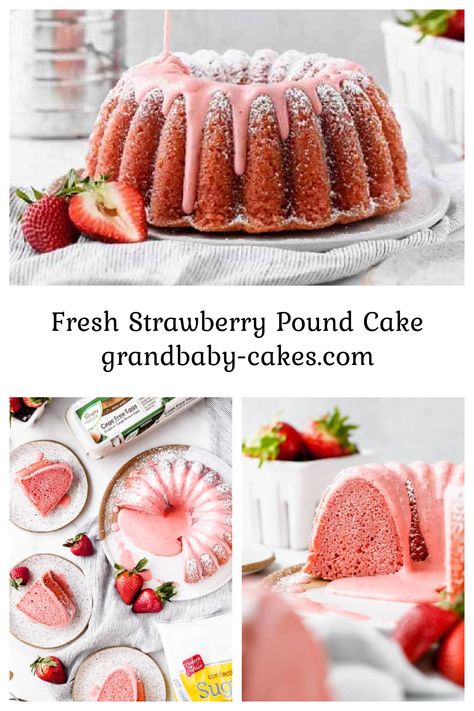 Fresh Strawberry Pound Cake Recipe – A delicious pound cake, perfectly dense, but so moist, with wonderful pops of fresh strawberries and a delicious strawberry glaze!! With the use of strawberry puree and extract, it’s undeniably the best strawberry cake recipe ever! Best Ever Strawberry Cake Recipe, The Best Strawberry Cake, Best Strawberry Cake Recipe, Best Strawberry Cake, Berries Cake, Strawberry Cake Recipe, Strawberry Glaze, Pound Cake With Strawberries, Strawberry Cake Recipes