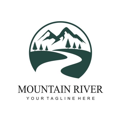 Logos, River Logo Design, River Logo, Hill Logo, Resort Logo, Mountain Logos, Mountain River, Indian River, Tree Logos