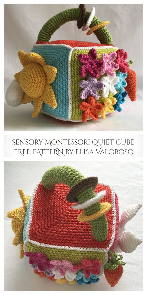 Baby Sensory Block Cube Toy Free Crochet Patterns - DIY Magazine Crochet Patterns Stuffed Animals Easy, Crochet Cube Pattern Free, Crochet Building Blocks Pattern, Activity Cube Crochet, Crochet Activity Cube Pattern Free, Granny Square Crochet Projects Free Pattern, Educational Crochet Toys, Cute Baby Blanket Crochet Pattern, Crochet Educational Toys Free Patterns