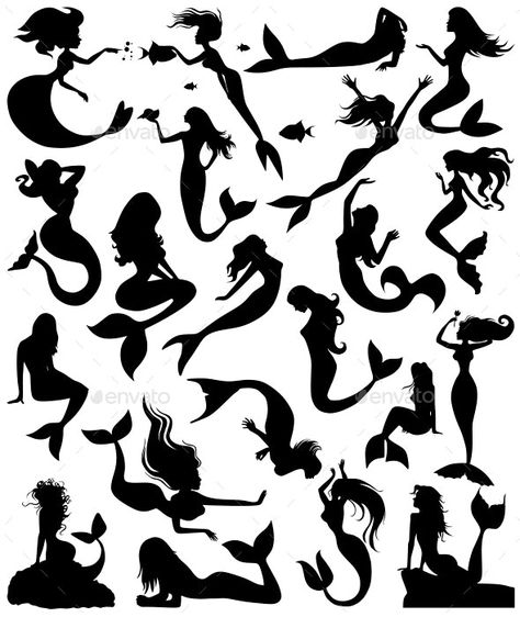 Mermaids by SkyWorks | GraphicRiver Mermaid People, Aquatic Background, Mermaid Artwork, Background Cartoon, Fairy Silhouette, Realistic Sketch, Mermaid Crafts, Mermaid Drawings, Girls Group