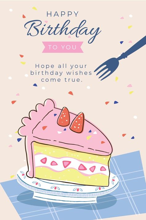 Birthday Cake And Wishes, B Day Cards For Bff, Birthday Wish Card Design, Happy Birthday Card Wishes, Birthday Cute Illustration, B Day Wishes, Birthday Wish Card, Birthday Cake Wishes, Happy Bday Wishes