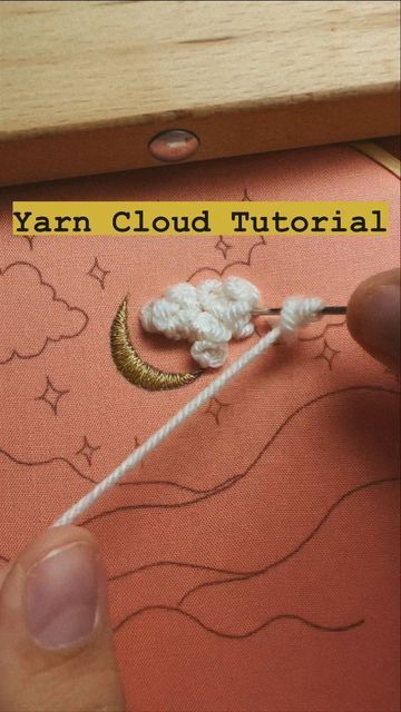 Beads In Embroidery, Fluffy Cloud Embroidery, Embroidery Clouds Ideas, How To Embroider Fluffy Clouds, Cloud Embroidery Pattern, Embroider On Felt, Moon Embroidery Ideas, Embroidery Clouds Tutorial, Cloud Embroidery Tutorial