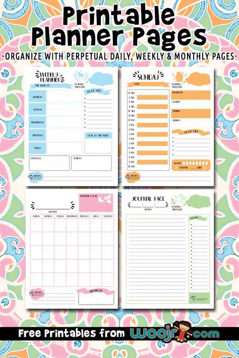 50 total free printable planner pages - 10 each in 5 colors with weekly, monthly and daily agendas Free Printable Planner Pages, Agenda Printable, Daily Planner Printables Free, Weekly Planner Free Printable, Happy Planner Printables, Free Printable Planner, Weekly Planner Free, Kids Planner, Daily Planner Pages