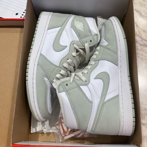 Brand New In Box. Never Worn. Size 38.5. Soft Sage Green And White. Sage Green Jordans, Sage Green Shoes, 16 Outfits, Green Jordans, Soft Sage Green, Trendy Shoes Sneakers, Shoes Nike Air, Nike Air Jordans, Nike Green