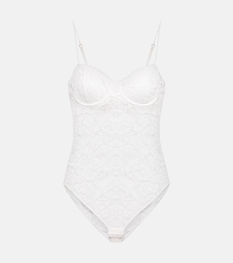 Lace bodysuit in white - Oseree | Mytheresa Lingerie, Italy, Sheer Bodysuit, Lace Bodysuit, Color Names, Hosiery, Floral Lace, Color Design, In Italy