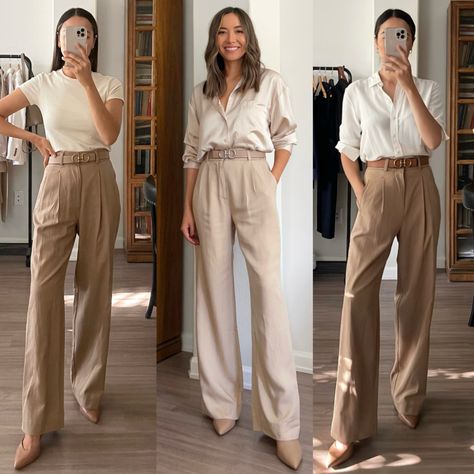 Women's Long-Sleeve Satin … curated on LTK Trouser Pants Outfits Casual, Womens Work Pants, Trouser Pants Outfits, Tailored Pants Outfit, Beige Hose, Dress Pants Outfits, Stile Casual Chic, Smart Casual Women, Shoes Business