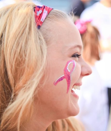 Pink ribbon face paint pink out game Pink Ribbon Face Paint, Pink Out Face Paint Ideas, Pink Out Football Game Outfits Cheer, Pink Out Football Game Face Paint, Cheer Face Paint Ideas Football, Pink Out Makeup Spirit Week, Pink Face Paint School Spirit, Game Day Face Paint Cheer, Pink Out Face Paint Spirit Week