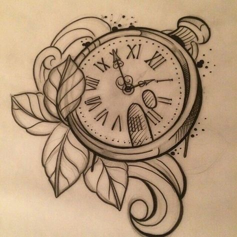 Clock design Pocket Watch Tattoo Design, Watch Tattoo Design, Compass Drawing, Pocket Watch Tattoos, Clock Tattoo Design, Pocket Watch Tattoo, Tattoo Zeichnungen, Watch Tattoos, Clock Tattoo