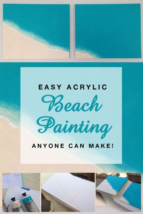 Easy Acrylic Beach Painting anyone can make! Acrylic Beach Painting, Paint A Sunset, Beach Canvas Paintings, Beach Scene Painting, Beach Art Painting, Beach Diy, Beach Canvas, Patio Designs, Canvas Painting Diy