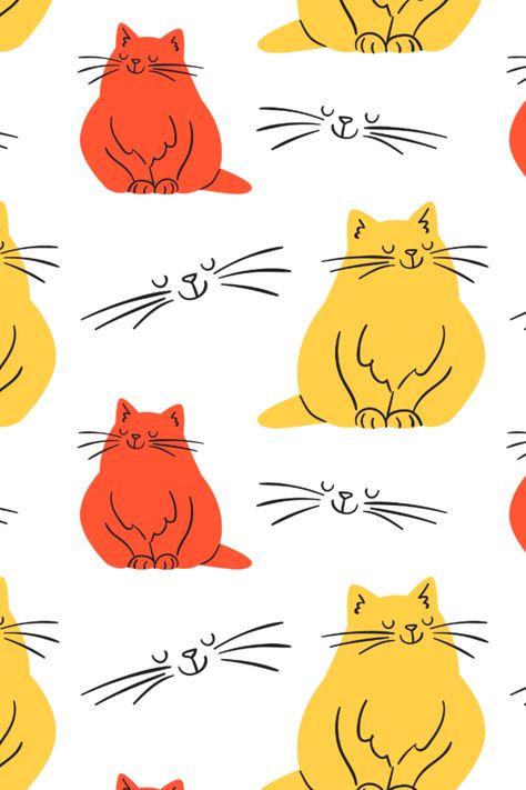 Animal pattern design featuring colorful cat illustrations. Use this Royalty-free animal pattern design for personal or Commercial use, including Freelance design and business purposes.  Design available for commercial and promotional use, great for logos, business cards, presentations, motion graphics and more! Happy Animal Illustration, Happy Cat Illustration, Cat Branding Design, Retro Cat Illustration, Cat Illustration Simple, Cat Cute Illustration, Animal Character Illustration, Cat Illustration Design, Animal Pattern Design