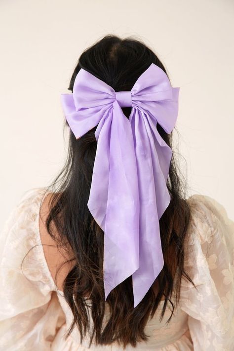 Amazon.com : 1PC Satin Hair Bows for Women Large Hair Barrettes Ribbon for Girls Giant Long Bow Hair Clips Ponytail Holder Silk Big Hair Clips Accessories for Women(Purple) : Beauty & Personal Care These purple big bow hair Barrette clips are handmade with silky satin fabric, glued to a metal barrette. This satin is a very thin, soft, silky and durable material, super lightweight will not weigh down your hairdo Long bow ribbon design is fashion and special, with large bow and long tail. Big Bow In Hair, Purple Hair Ribbon, Purple Hair Bow, Bow Hairstyles, Purple Hair Bows, Large Hair Bow, Ribbon Braids, Big Hair Bows, Half Up Half Down Hair Prom