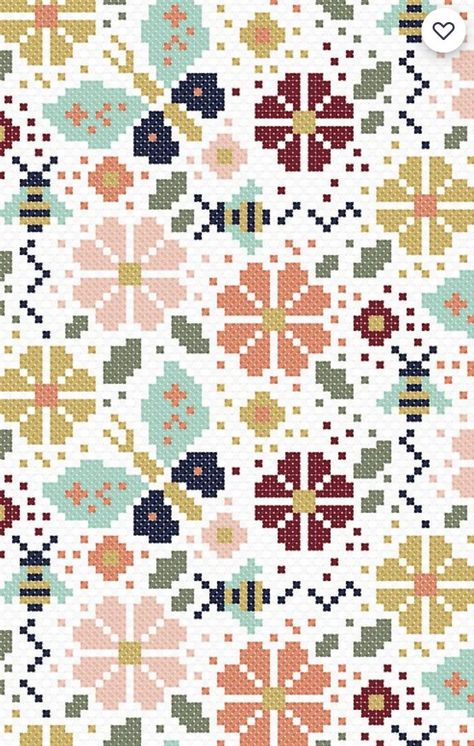 Diy Artwork, Scandinavian Cross Stitch Patterns, Scandinavian Cross Stitch, Bees And Flowers, Bees And Butterflies, Spring Quilts, Butterfly Cross Stitch, Stitch Fabric, Pastel Pattern