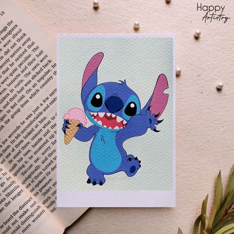 Stitch, acrylic painting, cartoon art, polaroid painting Tela, Stitch Disney Painting, Stitch Painting Canvases Easy, Lilo And Stitch Painting, Stitch Canvas Painting, Painting Doodles, Stitch From Lilo And Stitch, Stitch Room, Stitch Watercolor