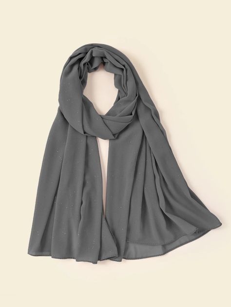 Minimalist Chiffon Scarf | SHEIN USA Scarf Hijab, Style Tutorial, Plain Scarves, Hijab Style Tutorial, Grey Scarf, Chiffon Scarf, Hijab Style, Trendy Fashion Women, Gold Pearl