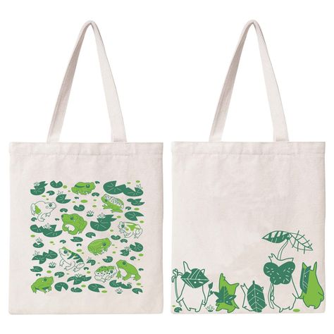 PRICES MAY VARY. canvas Imported 【Material】: This cute tote bag is made of high-quality cotton canvas, which is lightweight, durable, reusable, and portable. 【Large Capacity 】: This reusable grocery bag size : 15" Lx13" W, handle length: 10"L, which has large storage capacity for your daily necessities, such as laptop, iPad, mobile phone, books, magazine, keys, charger, water bottle, pencil, umbrella, wallet, makeup and sunglasses. 【Trendy Design】: Unique different patterns on front and back, it Grocery Bag Design, Frog Canvas, Tote Bag With Pockets, Beach Shopping, Phone Books, Funny Frogs, Daily Bag, Cute Frog, Bags Aesthetic