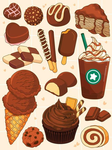 Essen, Chocolate Ice Cream Illustration, Chocolate Bar Drawing, Chocolate Bar Illustration, Desserts Illustration, Dessert Illustrations, Chocolate Illustration, Dessert Drawing, Chocolate Drawing