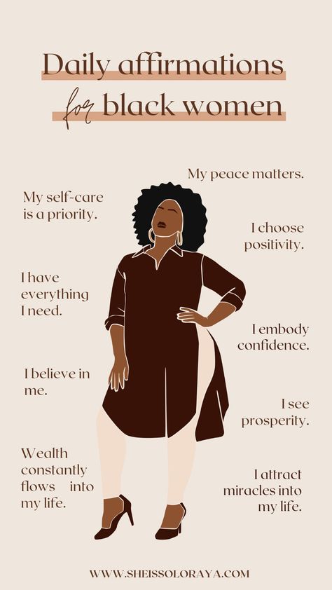 Positive Affirmations to say every morning. Positive Strong Affirmations, Morning Affirmations Black Women, Positive Quotes Motivation Daily Affirmations For Black Women, Morning Affirmations For Black Women, Black Queen Affirmations, Daily Affirmations Black Women, Spiritual Affirmations For Black Women, Positive Black Women Affirmations, Black Woman Positive Affirmations