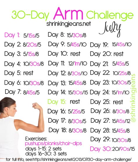 30-Day Wall Squat Challenge | Honeymoon Fat Shred 30 day Fitness Challenge: 30 Day Arm Challenge, Arm Workout Challenge, 30 Day Arm, Arm Challenge, Arm Workout Women, Month Workout, 30 Day Fitness, Workout Calendar, Push Up Challenge