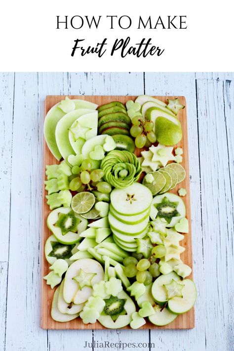 Are you hosting and event or are you invited to a potluck or simply want to impress your kids with playful fruit platter?  In this post you will find an inspiration how to make a fruit platter in beautiful green color.