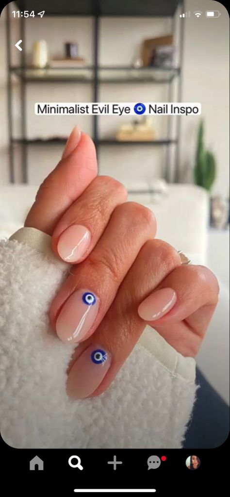 Short Almond Nails Evil Eye, Evil Eye Simple Nails, Neutral Evil Eye Nails, Greece Evil Eye Nails, Turkish Eye Nails French Tip, Evil Eye Nails Simple, Greek Nail Designs, Greek Vacation Nails, Turkish Nails Designs