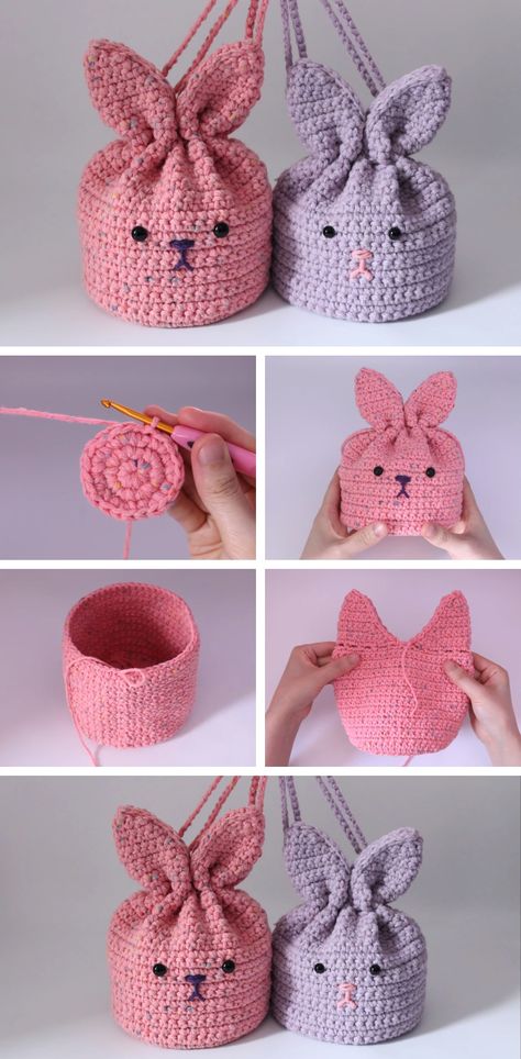 Crochet Easter Bunny Backpack or Pouch For Beginners Bunny Bag Crochet Pattern Free, Crochet Easter Bags Patterns Free, Crochet Bunny Pouch, Crochet Bunny Backpack Free Pattern, Rabbit Bag Crochet, Free Easter Basket Crochet Patterns, Easy Easter Crochet Patterns, Crochet Bunny Bag Free Pattern, Easter Crochet Patterns Free Baskets