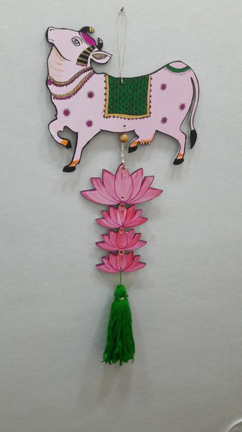 Pichwai inspired cow and lotus set wall hanging Cow Wall Hanging Decor, Lotus Flower Lippan Art, Pichwai Wall Hanging, Pichwai Cow Wall Hanging, Diy Lotus Wall Hanging, Pichwai Decor, Handmade Wall Hanging Crafts, Wall Hanging Drawing, Lotus Wall Hanging