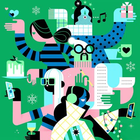 Graphic Design Trends 2023: What’s Coming Next Year + Expert Tips Geometric People, Latest Graphic Design Trends, People Design, Lifestyle Illustration, Graphic Design Elements, Conceptual Illustration, Retro Cartoons, Graphic Design Trends, Conceptual Design