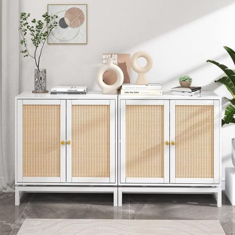 Cupboard Decorating Ideas, Hallway Cupboard, Small Apartment Inspiration, Resin Wicker Patio Furniture, Rattan Bedroom, Dining Room Storage Cabinet, Console Table White, Rattan Doors, Small Storage Cabinet