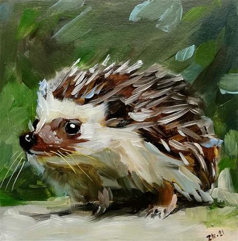 Animal Impressionist Painting, Acrylic Painting Fine Art, Simple Acrylic Animal Paintings, Hedgehog Oil Painting, Acrylic Inspo Art, Painting Animals On Canvas, Happy Acrylic Painting, Animal Fine Art, Acrylic Paintings Animals