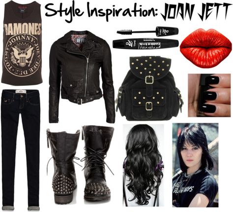 "Style Inspiration: Joan Jett" by lin-lin78593 on Polyvore Joan Jett 80s Makeup, Joan Jett Outfits Inspiration, Joan Jett Outfits 80s, Joan Jett 80s Outfits, Joan Jett Inspired Outfit, Biker Women Hair Styles, 80s Rocker Chick Makeup, Joan Jett Costume, Joan Jett 80s