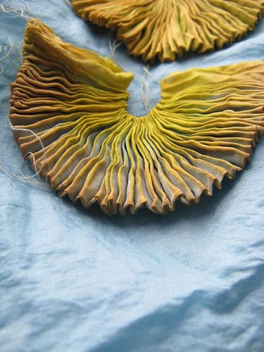 more overdyeing... this one is indigo with goldenrod and … | Flickr Mushroom Crafts, Trendy Embroidery, Textil Design, Textile Sculpture, Textiles Techniques, Mushroom Art, Textile Jewelry, Embroidery Fabric, Natural Forms