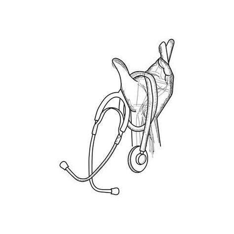 Medical Drawings Sketches Art, Medicine Drawing Ideas, Medical Line Art, Doctor Art Drawings, Medicine Drawing, Stethoscope Drawing, Medicine Tattoo, Nursing Design, Nurse Drawing