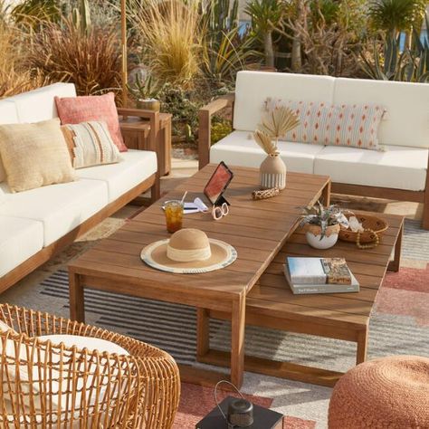 Segovia Light Brown Eucalyptus Outdoor Chow Coffee Table - v2 Brown Eucalyptus, Sectional Coffee Table, Low Dining Table, Outdoor Deck Decorating, Outdoor Coffee Table, Outdoor Loveseat, Outdoor Couch, Outdoor Furniture Collections, Morrissey