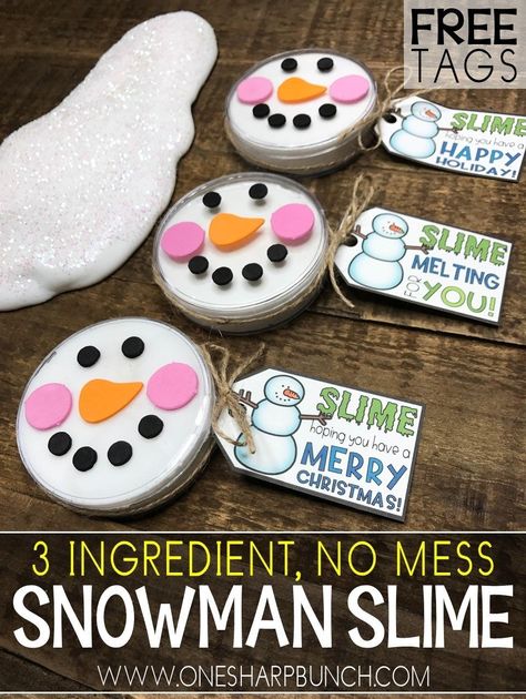 This no mess, three ingredient snowman slime recipe will have your kiddos shivering with excitement! Includes a step-by-step video tutorial for easy DIY slime. Click through to try this as an alternate Christmas activity in December or use in it January and February when the snow is flying. Great for preschool, Kindergarten, 1st, and 2nd grade classroom or homeschool students. #Snowman #SlimeRecipe