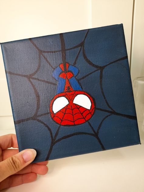 Spider Man Mini Canvas Painting, Spiderman Paintings Easy, Spiderman Easy Painting, Easy Spider Man Paintings, Drawing Ideas Easy Spiderman, Avengers Canvas Painting Easy, Spiderman Canvas Painting Easy, Spider Man Painting Ideas, Painting Ideas On Canvas Spiderman