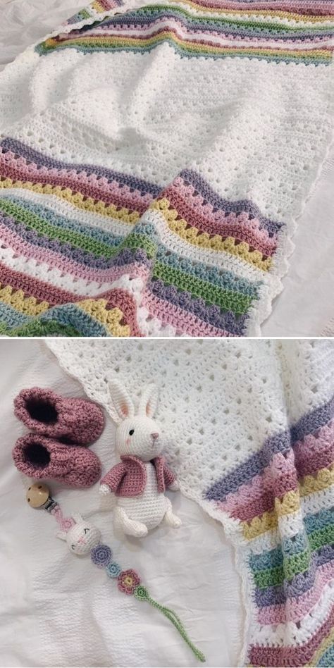 Cozy Stripe Crochet Blanket, Premier Parfait Chunky Yarn Crochet Patterns, Two Colour Crochet Blanket, Summer Crochet Baby Blanket, Crochet Blanket Afghan Pattern Free, Crochet Blanket Tutorial, Stripe Crochet, Striped Crochet Blanket, Stripe Blanket