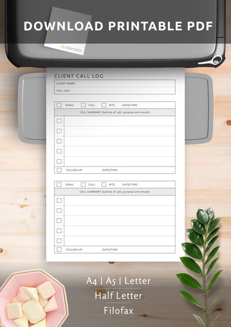 Download Printable Client Call Log Template PDF Journal Sample, Boss Planner, Work Hacks, Girl Boss Planner, Memo Template, Work Hack, Email Client, Organized Life, Phone Calls