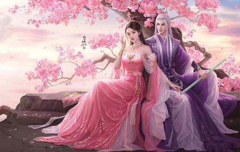 Eternal Love Drama, Chinese Drawings, Fantasy Couples, Fantasy Drawings, My Fantasy World, Chinese Art Girl, Fantasy Paintings, Anime Love Couple, Peach Blossoms