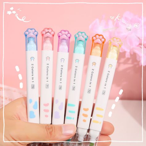 Cute Stationery Aesthetic, Cute Markers, Pretty School Supplies, Pen Cute, Kawaii Stationary, Cute Stationary School Supplies, Cute School Stationary, Color Pen, Pretty Pens