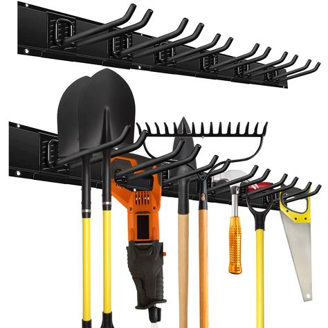 CHARMOUNT Garage Storage Wall Organizer, Wall Mount Rack Hooks Heavy Duty Garden Tool Organizer and Storage, 48 Inch Wall Mount Tool Organization with 6 Hooks, Tracks Max Load 600lbs : Amazon.ca: Tools & Home Improvement Organisation, Garage Storage Wall, Tool Shed Organizing, White Pegboard, Garden Tool Organizer, Garage Wall Organizer, Garage Wall Storage, Garden Tool Rack, Garage Storage Racks